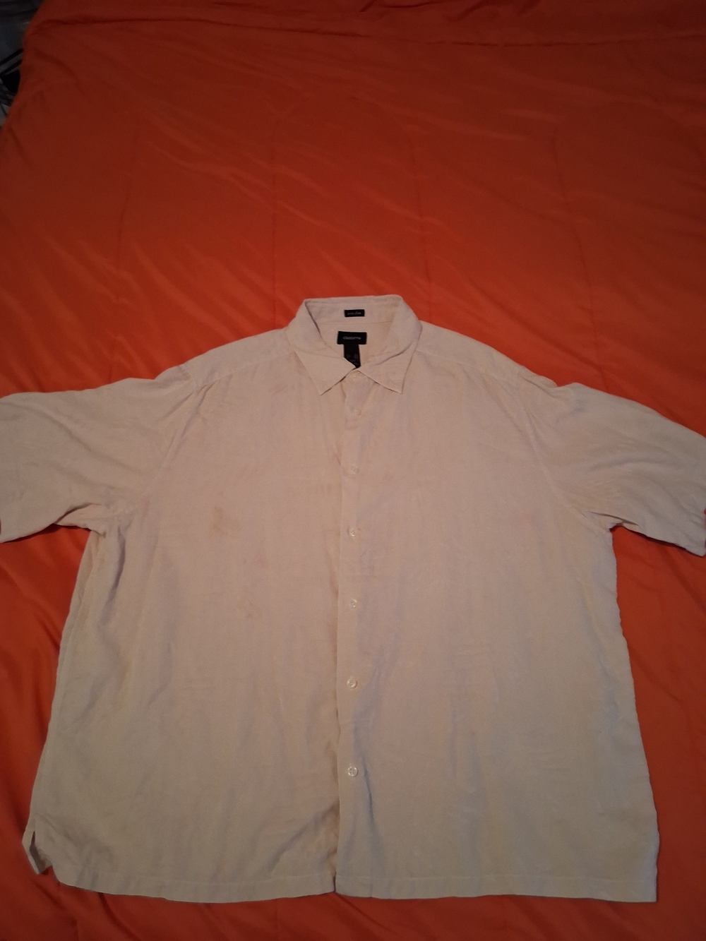 Claiborne Mens XL Beige Silk Woven Solid Short Sleeve Spread Collar Button-Up